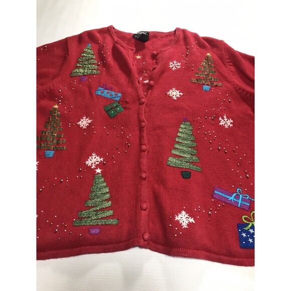 Designers Studio Originals Christmas Cardigan Sweater 2X Embroidered - Picture 3 of 7